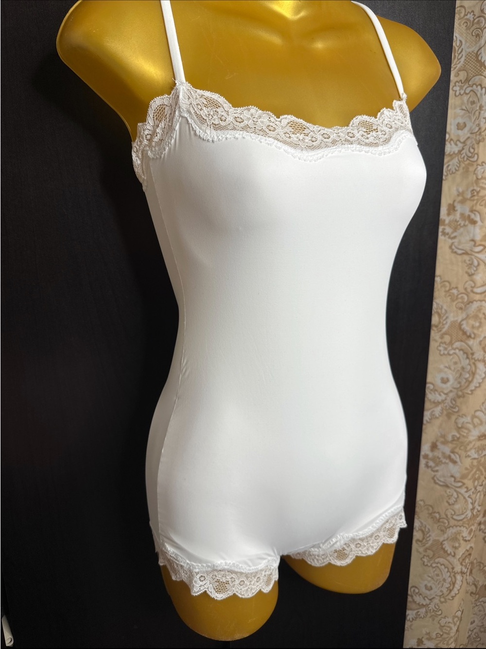 Classic White Lace-Trim Slip Romper - Picture 2 of 3
